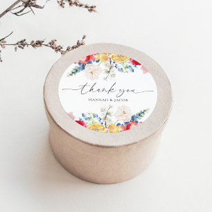 Colorful Wildflower Thank You Wedding Favor Classic Round Sticker