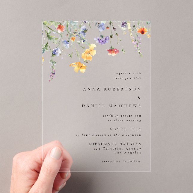 Colorful Wildflower Wedding Acrylic Invitations (Insitu (Handheld))