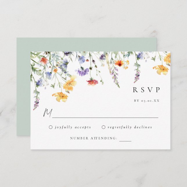 Colorful Wildflower Wedding RSVP Card (Front/Back)