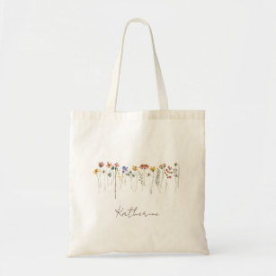 Colorful Wildflower With Name   Tote Bag
