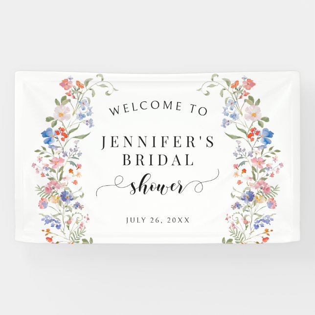 Colorful Wildflower Wreath Bridal Shower Welcome Banner (Horizontal)