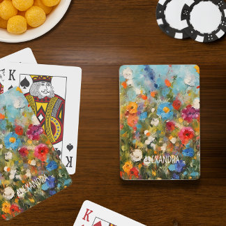 Colorful Wildflowers Abstract Floral Optional Text Playing Cards