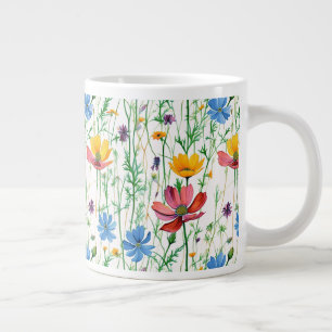 Colorful Wildflowers and Green Grass Large Coffee Mug