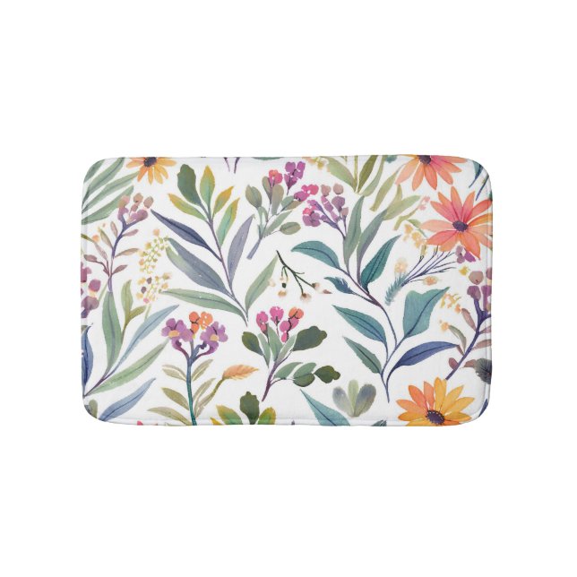 Colorful Wildflowers | Beautiful Floral Watercolor Bath Mat (Front)