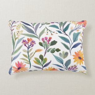 Colorful Wildflowers   Beautiful Floral Watercolor Decorative Cushion