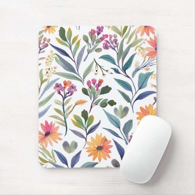Colorful Wildflowers | Beautiful Floral Watercolor Mouse Mat (With Mouse)