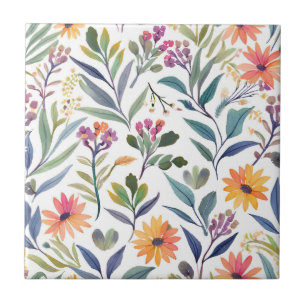 Colorful Wildflowers   Beautiful Floral Watercolor Tile