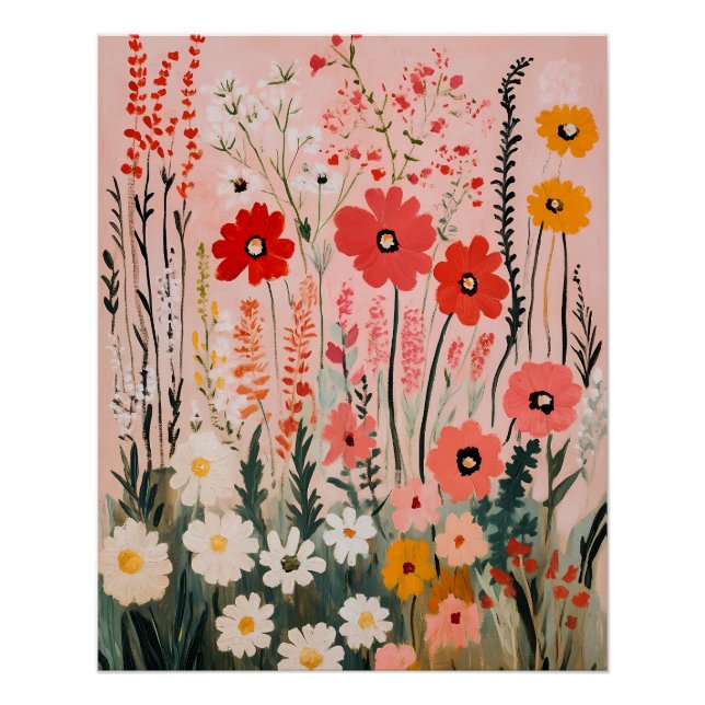 Colorful wildflowers field painting poster (Front)