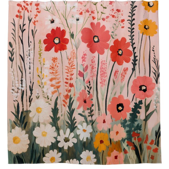 Colorful wildflowers field painting shower curtain (Front)