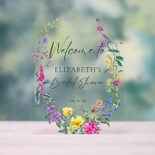 Colorful Wildflowers Floral Calligraphy Welcome Acrylic Sign