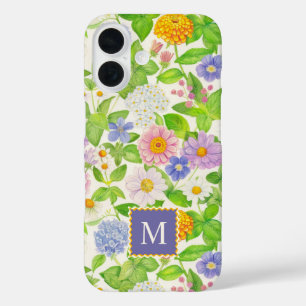 Colorful Wildflowers Floral Pattern Monogram iPhone 16 Case