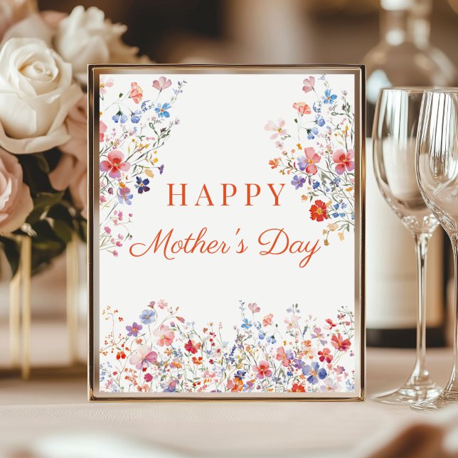 Colorful Wildflowers Happy Mother's Day table sign (Elegant Colorful Wildflowers hAPPY Mother's Day Poster decoration table)