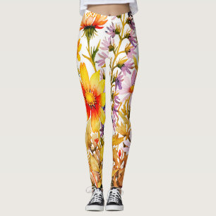 colorful wildflowers watercolor painting leggings
