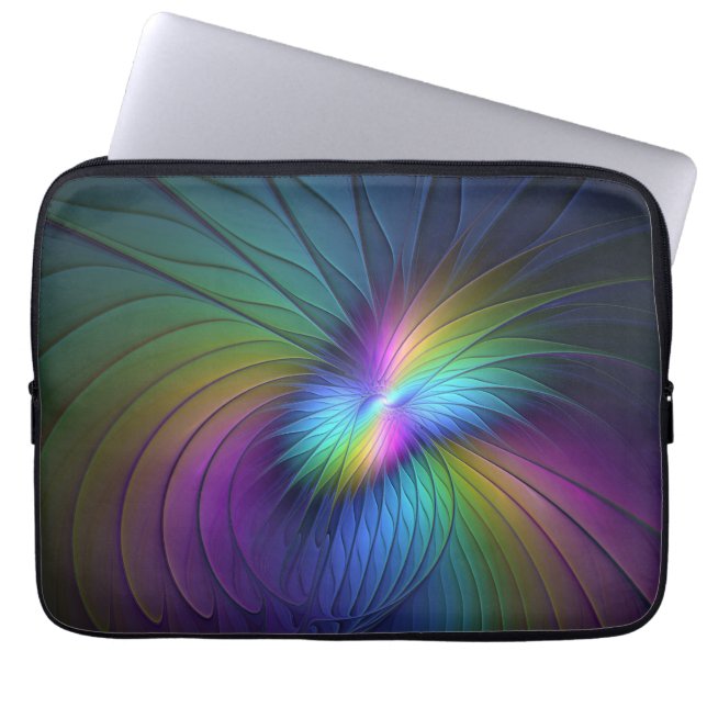 Colorful With Blue Modern Abstract Fractal Art Laptop Sleeve (Front)