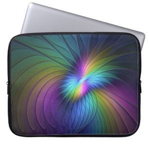 Colorful With Blue Modern Abstract Fractal Art Laptop Sleeve