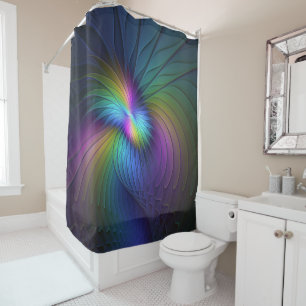 Colorful With Blue Modern Abstract Fractal Art Shower Curtain