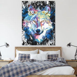 Colorful Wolf Canvas Print   Wolf Head Art Print