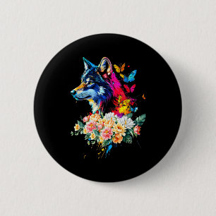 Colorful Wolf Face Cute Animals Wolves Lovers Wome 6 Cm Round Badge