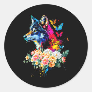 Colorful Wolf Face Cute Animals Wolves Lovers Wome Classic Round Sticker