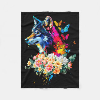 Colorful Wolf Face Cute Animals Wolves Lovers Wome Fleece Blanket