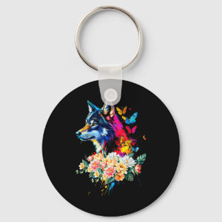 Colorful Wolf Face Cute Animals Wolves Lovers Wome Key Ring