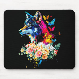 Colorful Wolf Face Cute Animals Wolves Lovers Wome Mouse Mat