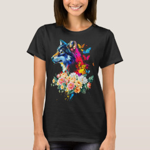 Colorful Wolf Face Cute Animals Wolves Lovers Wome T-Shirt