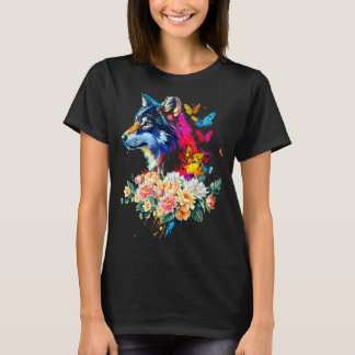 Colorful Wolf Face Cute Animals Wolves Lovers Wome T-Shirt