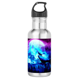 Colorful wolf howling 532 ml water bottle