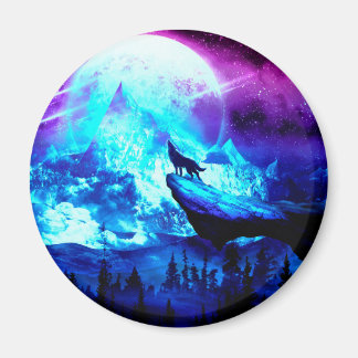 Colorful wolf howling magnet