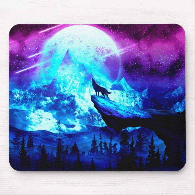 Colorful wolf howling mouse mat (Front)