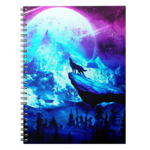 Colorful wolf howling notebook
