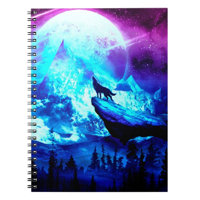 Colorful wolf howling notebook (Front)