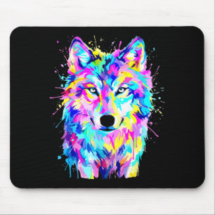 Colorful wolf splash art wildlife animal mouse mat