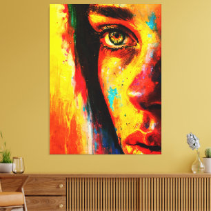 Colorful Woman Portrait Vibrant Close-Up Eye  Canvas Print