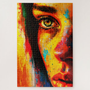 Colorful Woman Portrait Vibrant Close-Up Eye  Jigsaw Puzzle