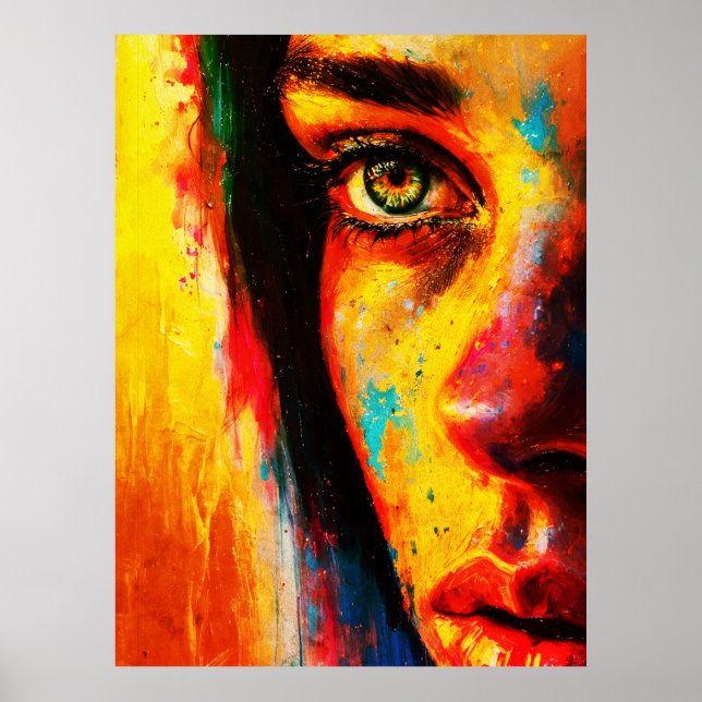 Colorful Woman Portrait Vibrant Close-Up Eye  Poster (Front)