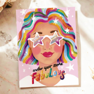 Colorful Woman Rainbow Happy Birthday Illustrated Postcard