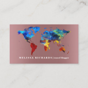 Colorful World Map Travel  Blog Business Card