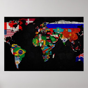 COLORFUL WORLD MAP WITH FLAGS POSTER