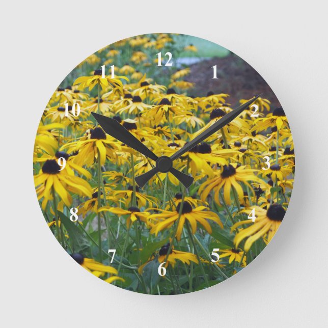 Colorful Yellow Black Eyed Susan Floral Photo Round Clock (Front)