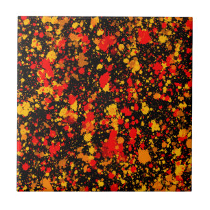 Colorful Yellow Red Orange Paint Splatter Artistic Tile