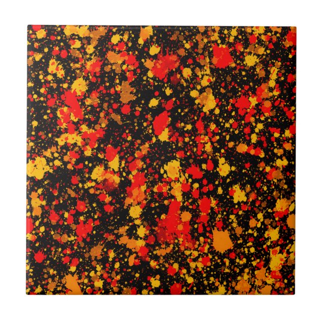 Colorful Yellow Red Orange Paint Splatter Artistic Tile (Front)