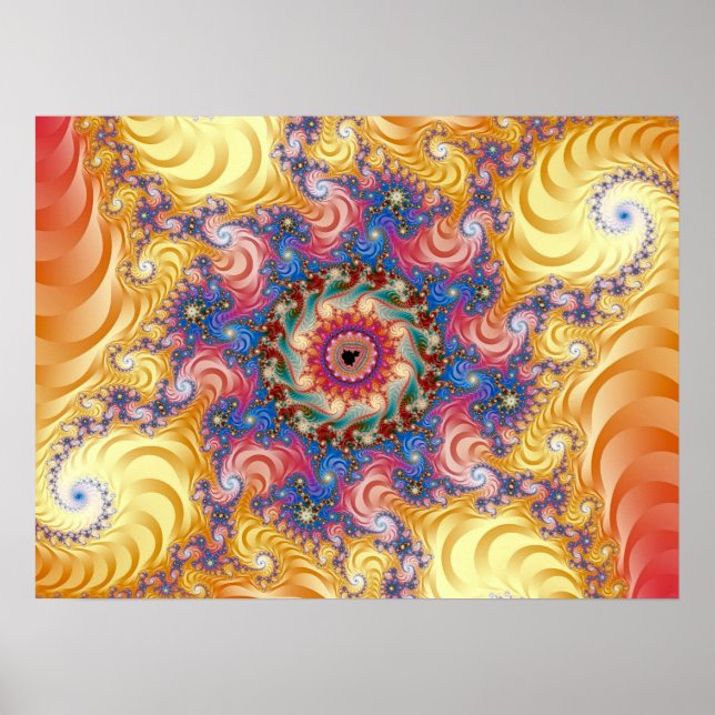 Colorful Yellow Spirals Mandelbrot Poster (Front)