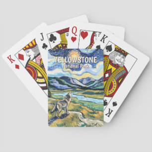Colorful Yellowstone National Park Wolf Howling Playing Cards