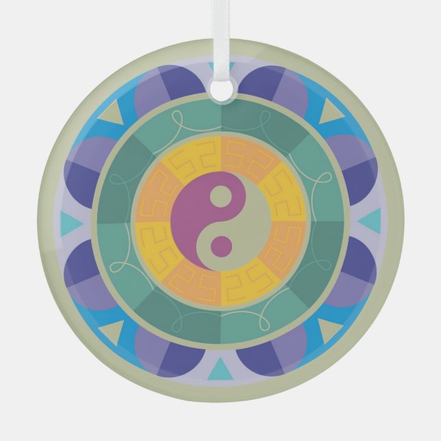 Colorful Yin Yang Pattern Glass Tree Decoration (Front)