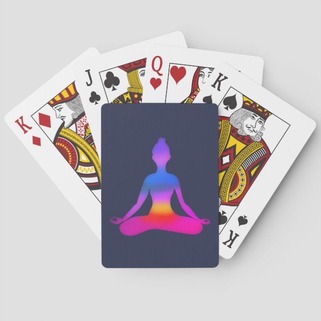 Colorful Yoga Lady Silhouette  Playing Cards (Back)