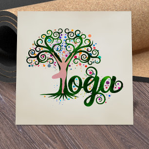 Colorful Yoga Tree Word Art Square Business Card