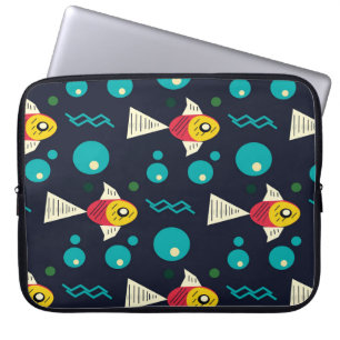 Colorfull Fish with waves in the sea. Geometry for Laptop Sleeve