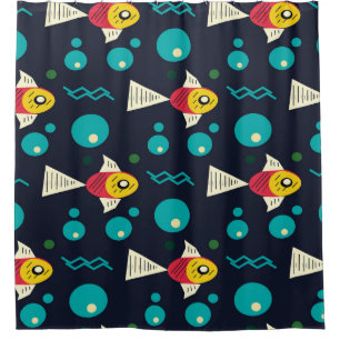 Colorfull Fish with waves in the sea. Geometry for Shower Curtain